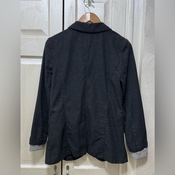 Treasure & Bond Wom M Charcoal Heathered Grey Textured Cotton Blazer Relaxed Fit - Picture 2 of 12